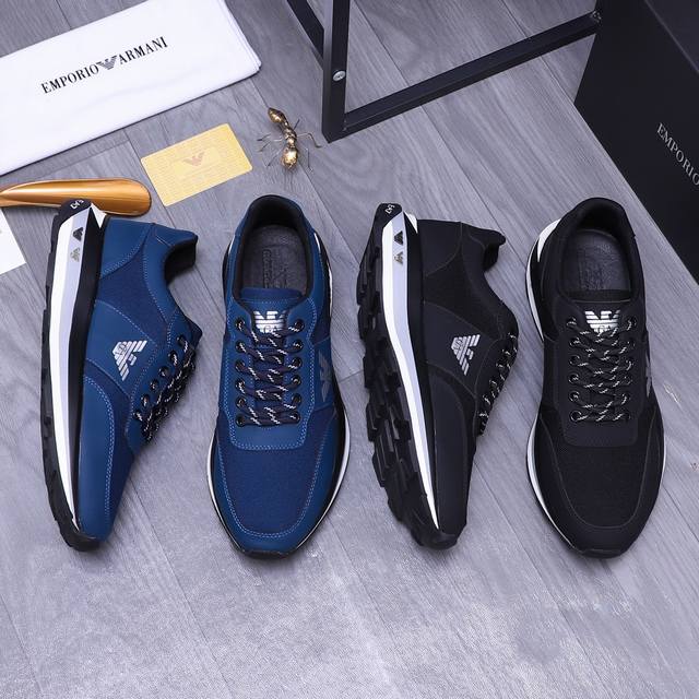 商品商标：Armani 阿玛尼 休闲鞋 正码码数: 38-44 商品材料：精选牛皮拼接网鞋面 牛皮鞋垫 网内里 原版大底